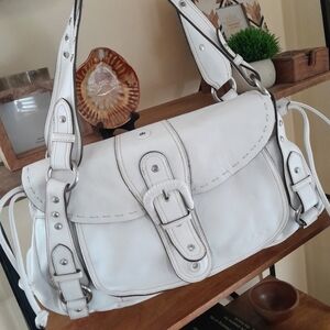 Y2k Nostalgia Early 2000s 100% Leather Large White Shoulder Bag Tote